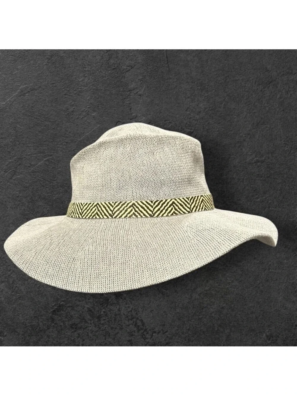 ANTHROPOLOGIE Wide Soft Brimmed Rancher Hat Heather Gray Zebra Band NWOT